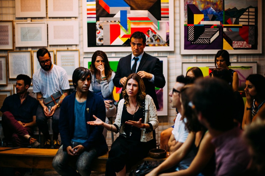 A group engaged in a facilitated workshop discussion